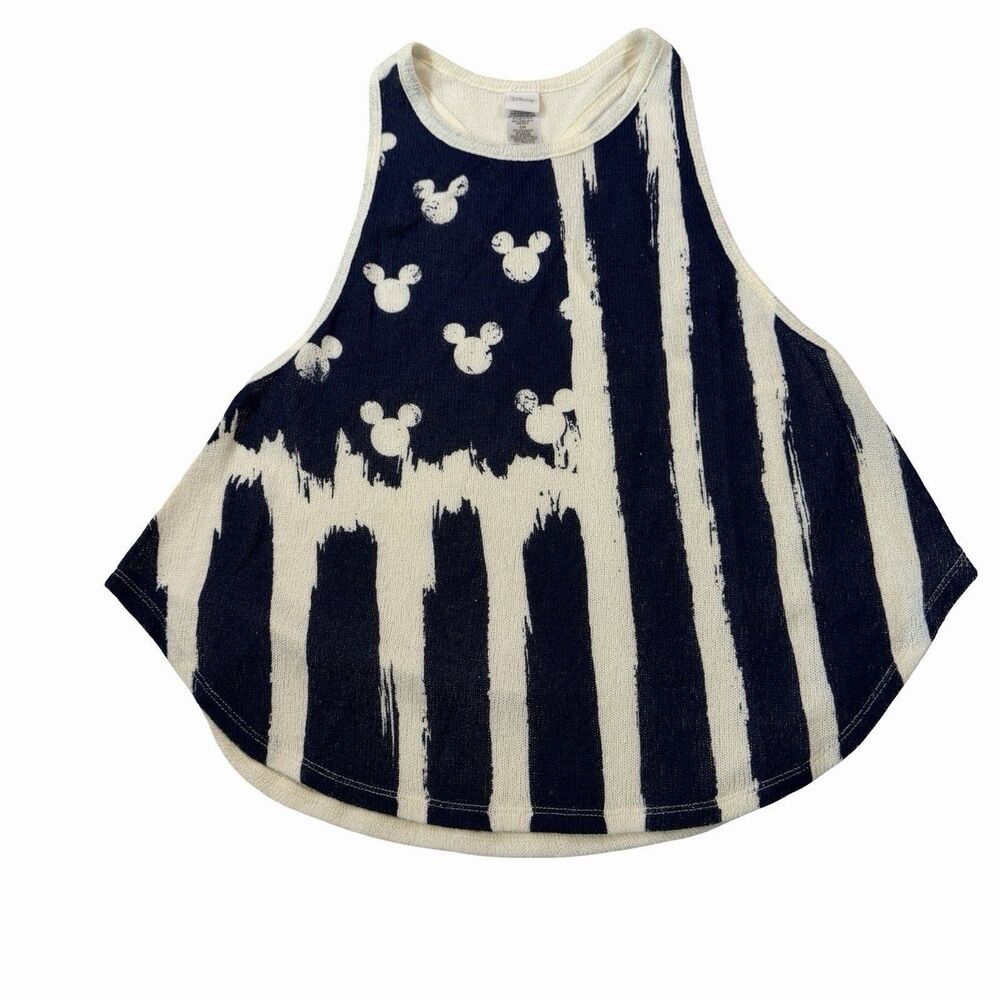 Disney Tank Top Women's Small Halter Blue White Striped Mickey American Flag